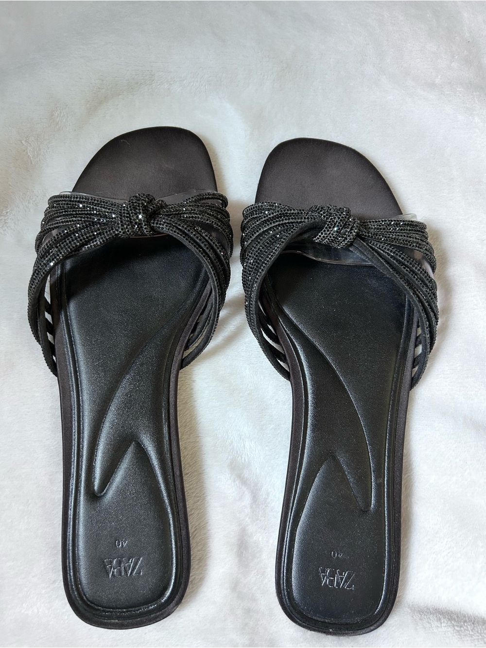 Zara Black Beaded Knotted Slide Sandals